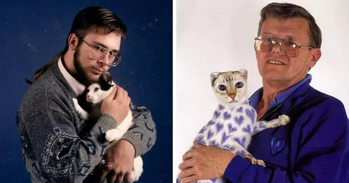 Мужчины с кошкой